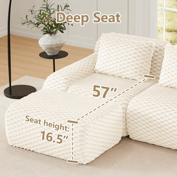 English Elm 114" Modular L-shaped Sectional Flannelette Sofa with Ottoman for Spacious Living Rooms Cream W714S01519