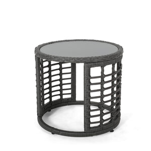 English Elm Christopher Knight Home® - TATIANA Side Table Rattan Accent with Sleek Round Profile, Durable Woven Texture, Compact Design Grey 66027.00GRY