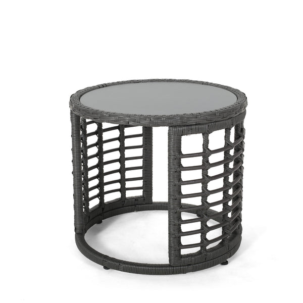 English Elm Christopher Knight Home® - TATIANA Side Table Rattan Accent with Sleek Round Profile, Durable Woven Texture, Compact Design Grey 66027.00GRY