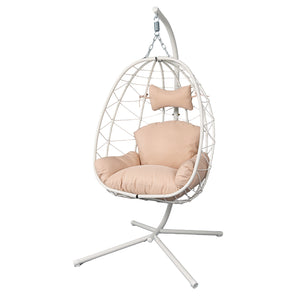 English Elm Hanging Egg Chair Woven Pe Wicker Swing with Stand Washable Cushion Patio Bedroom T5880P497559