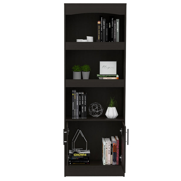 English Elm Bookcase, Three Open Shelves Enclosed Cabinet Matte Black Finish for Home Office B097132973