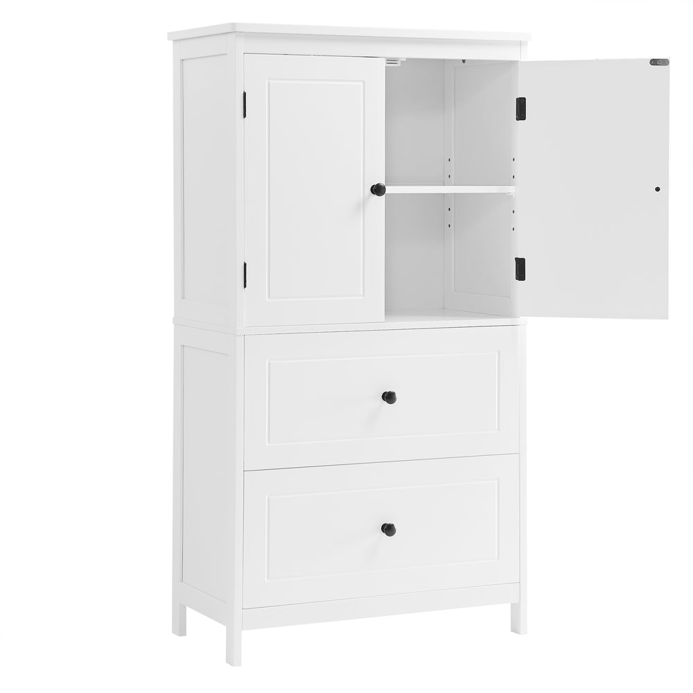 English Elm Bathroom Storage Cabinet with Two Doors and Drawers, Adjustable Shelf, MDF Finish, Slim 28"L x 15"W White N725P188460K