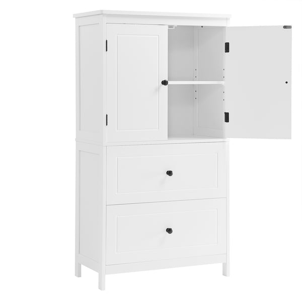 English Elm Bathroom Storage Cabinet with Two Doors and Drawers, Adjustable Shelf, MDF Finish, Slim 28"L x 15"W White N725P188460K