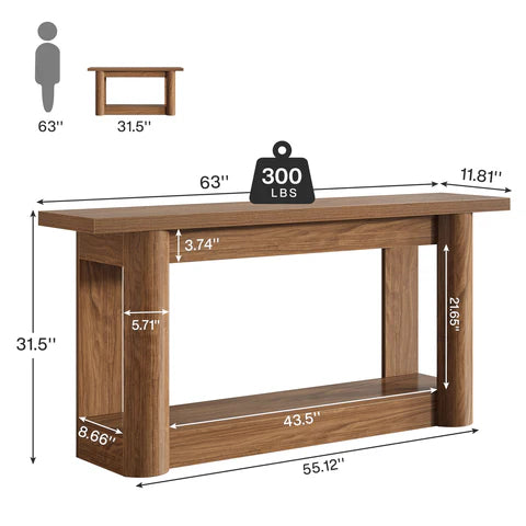 English Elm Practical Geometric Console Table with Matte Black Wood Grain Finish for Entryway or Sofa T3971P453271