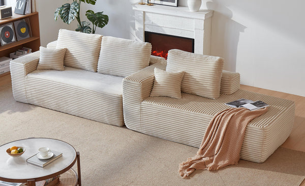 English Elm 104" Cloud Sectional Sofa Plush Corduroy L Shape Chaise No Assembly Living Room W3975S00029