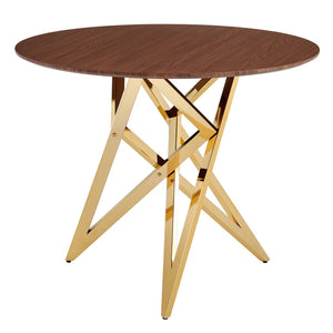 English Elm 37inch Round Walnut Dining Table Polished Golden Steel Legs Seats Four Modern Kitchen W3357P395498