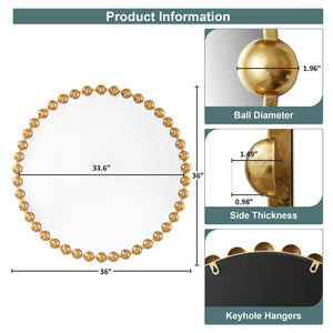 JLA Home Madison Park Signature - 36" Large Decorative Round Mirror with Beaded Metal Frame, Matte Finish, HD Glass, Statement Piece Gold MPS160-279