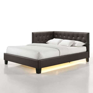 English Elm Julesburg Full Corner Bed in Brown PU Faux Leather with Tufted Headboard, USB A&C Ports, Sensor Lights B2740P372709