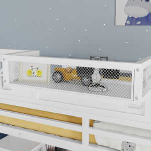 English Elm Queen Size Loft Bed With House-Shaped Guardrails, Stairs & Wardrobe - Perfect For Kids & Teens! W2593S00038-GIGA