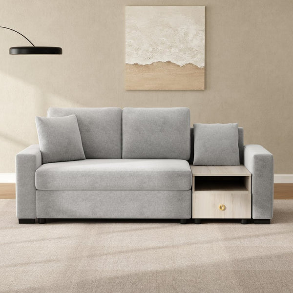 English Elm Modern Chenille Upholstered Sofa with Console Storage Armrest for Living Room Grey N763S000062E