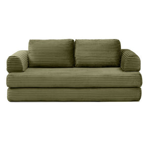 English Elm Convertible Floor Sofa Futon with Corduroy Upholstery for Living Room Lounging and Sleeping Green W1117P434729