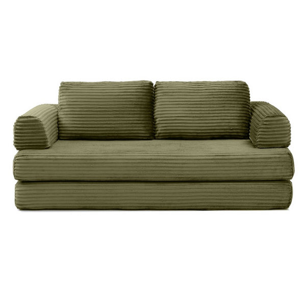 English Elm Convertible Floor Sofa Futon with Corduroy Upholstery for Living Room Lounging and Sleeping Green W1117P434729