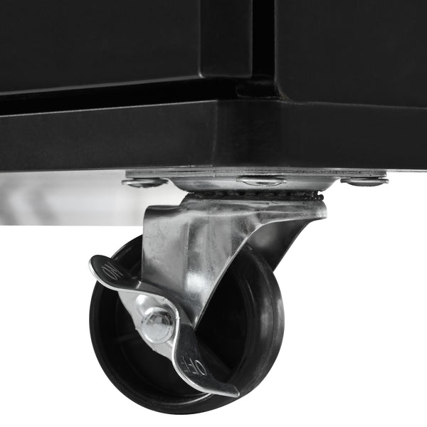 English Elm K&K Kitchen Island with Drop Leaf, Rolling Storage Cart with 3-Tier Pull-Out Organizer, Durable Wood Countertop Black WF531421AAB