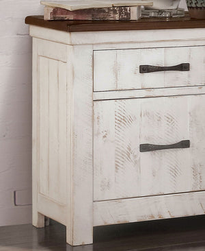 English Elm Plank Distressed White Transitional Nightstand 2-Drawer Solid Wood Bedside Table with Brass Arch Pulls and Felt-Lined French Dovetail Drawers B011P378480