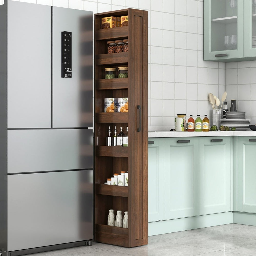 English Elm 7 Tier Pull Out Slim Rolling Pantry Shelf for Kitchen Gaps and Narrow Spaces W331P411569
