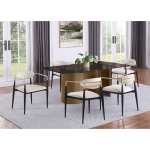 English Elm Mistra Two-Tone Beige Fabric Dining Arm Chair Set of 2 — Black Base, Hand-Painted Gold Arms, Sleek Comfort B062P299814