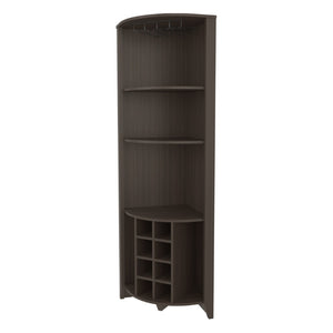 English Elm Hampton Tall Bar Cabinet with Wine Rack Glass Holder and Enclosed Storage Shelves B128S00207