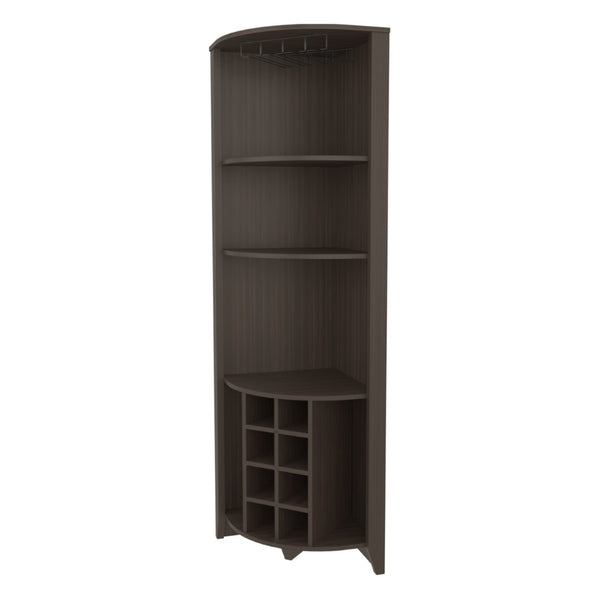 English Elm Hampton Tall Bar Cabinet with Wine Rack Glass Holder and Enclosed Storage Shelves B128S00207