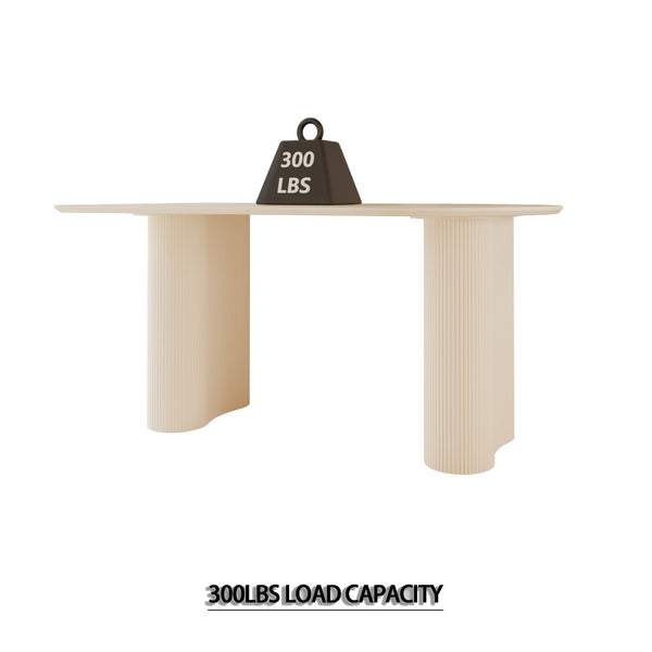 English Elm 63" Cream Mdf Dining Table and Six Beige Pu Chair Set with Sculpted Legs W2189S00848