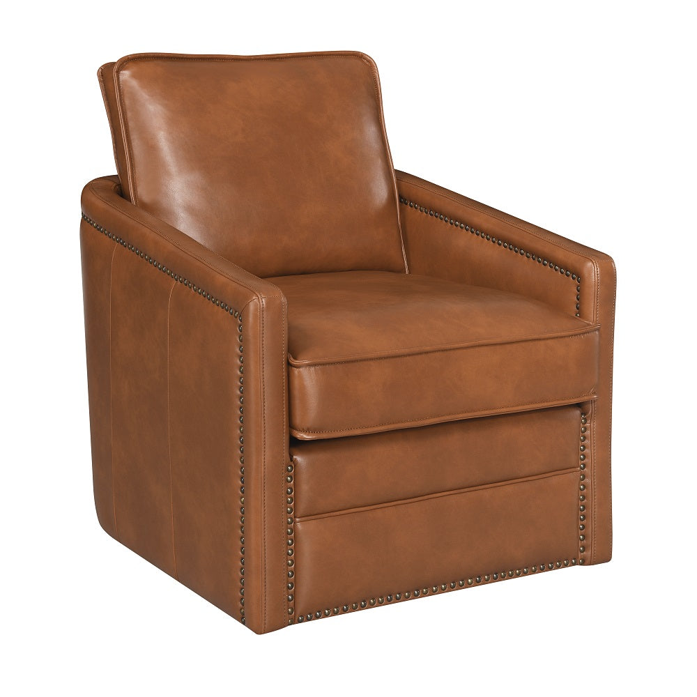 English Elm Brown Swivel Accent Chair with 180° Rotation, Leather-Aire, Down-Filled Cushions, Sturdy Base Comfort B062P209162