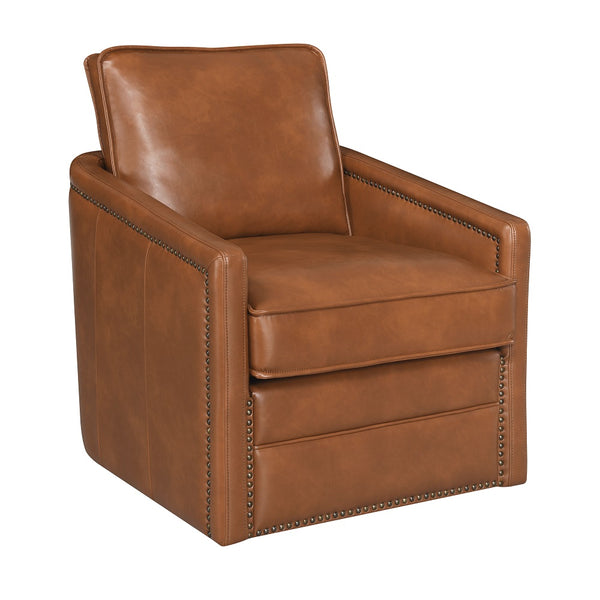 English Elm Brown Swivel Accent Chair with 180° Rotation, Leather-Aire, Down-Filled Cushions, Sturdy Base Comfort B062P209162