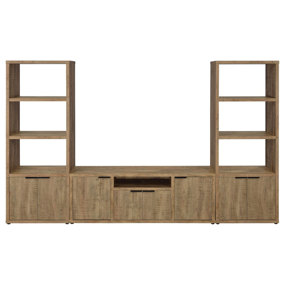English Elm Noriega Rustic Mango Wood Three Piece Media Wall Unit with Open Shelving Storage B062S01718