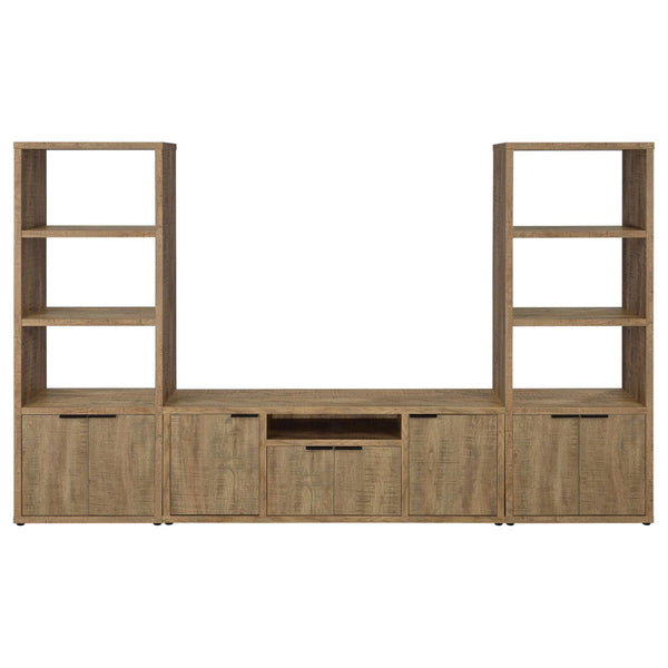 English Elm Noriega Rustic Mango Wood Three Piece Media Wall Unit with Open Shelving Storage B062S01718