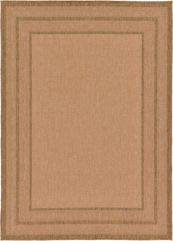 Unique Loom Outdoor Border Multi Border Machine Made Border Rug Tan, Light Brown 7' 1" x 10' 0"