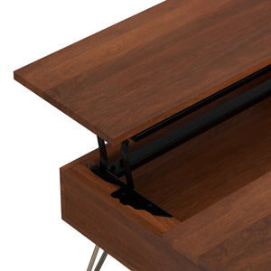 English Elm Hunter Lift-Top Coffee Table - Handcrafted Umber Brown & Gold Metal, Versatile Storage Solution For Any Space B136P158745