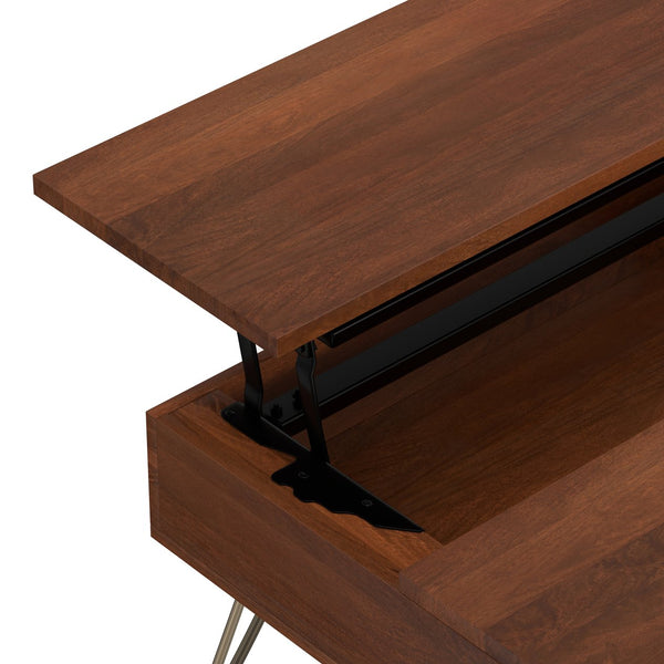 English Elm Hunter Lift-Top Coffee Table - Handcrafted Umber Brown & Gold Metal, Versatile Storage Solution For Any Space B136P158745