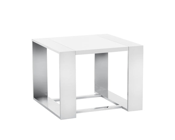 Sunpan DALTON Modern End Table - High-Gloss White Top & Polished Stainless Steel Frame - Stylish & Durable 101649