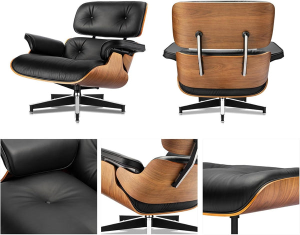English Elm Top Grain Leather Mid Century Chaise Lounge Chair with Walnut Base and Ottoman W2318S00002