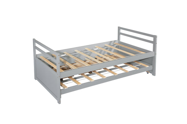 English Elm Twin Twin Size Bed with Trundle and Three Storage Drawers, Space-Saving Pine Frame with Classic Headboard Grey W504P197161