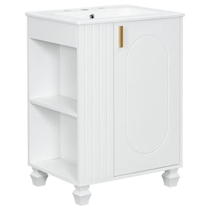 English Elm Christopher Knight Home® - 24" Retro Bathroom Vanity with Ceramic Sink, Solid Wood Frame, Soft-Close Door, Ample Storage White N759P293645K