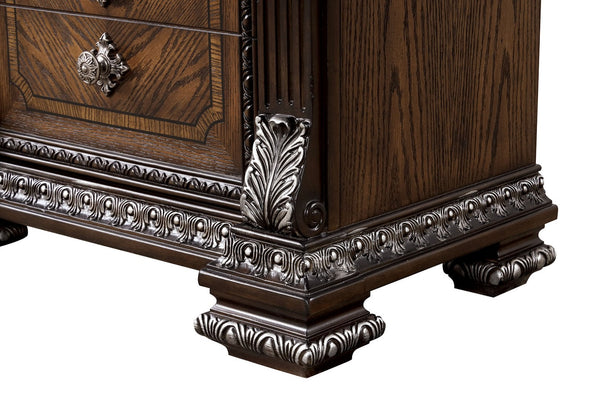 English Elm Ornate Silver Molding Nightstand with Usb Charging Dovetail Drawers Bedroom Storage Espresso B2741P435895