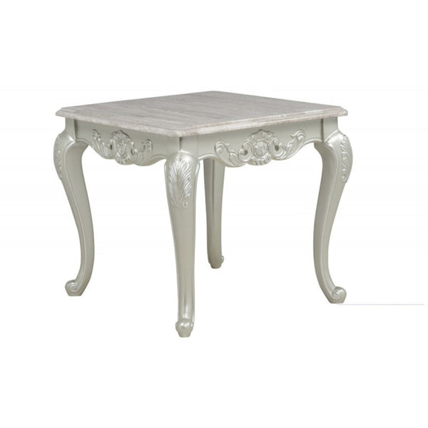 English Elm Traditional Faux Marble End Table with Hand Carved Cabriole Legs for Formal Living Rooms B011P457608