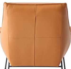 English Elm Zusa Sandstone Top Grain Leather Accent Chair & Ottoman with Metal Frame, Full Foam, Modern Luxe B2726S00389