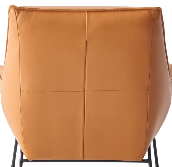 English Elm Zusa Sandstone Top Grain Leather Accent Chair & Ottoman with Metal Frame, Full Foam, Modern Luxe B2726S00389