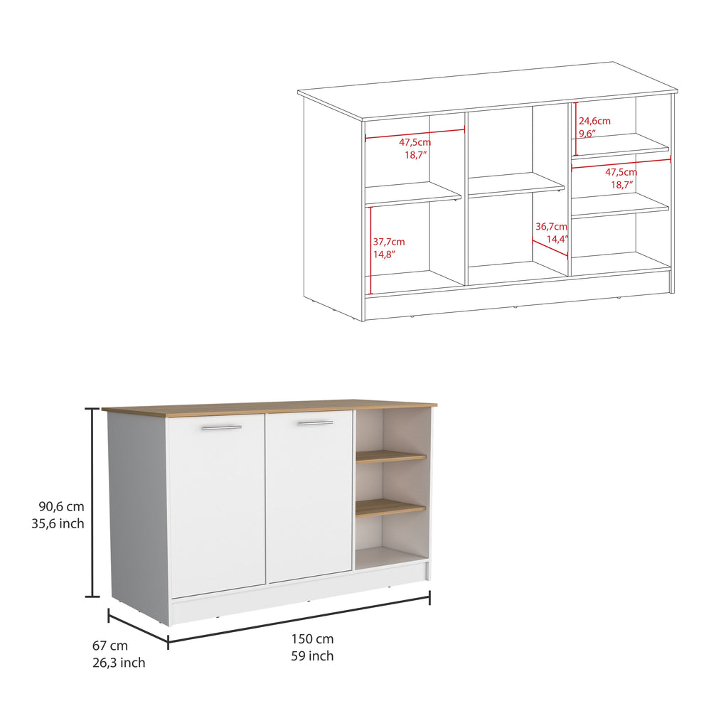 English Elm Ginger Kitchen Island With Open Shelves And Cabinets - Perfect For Meal Prep And Stylish Dining Space B070S00310