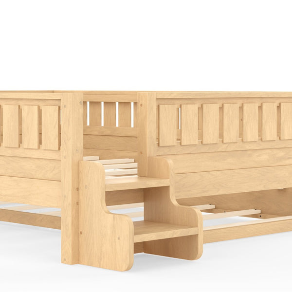 English Elm Queen Bunk Bed with Trundle Solid Pine Kids Car Themed Frame Built-in Bookshelf Light Natural W1580S00563