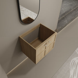 English Elm 24" Wall Vanity Cabinet Oak Finish, Wall-Mounted Floating Design, 2 Soft-Closing Doors, Plywood W1972P265272