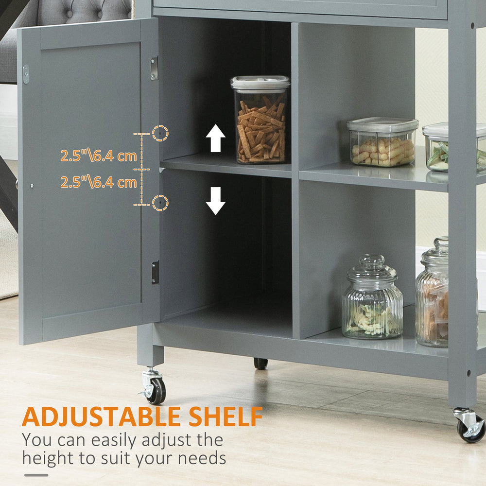 English Elm HOMCOM Mobile Kitchen Island Cart with Solid Wood Top, Drawer, Cabinet & Towel Rack for Dining Room Grey W2225P217391