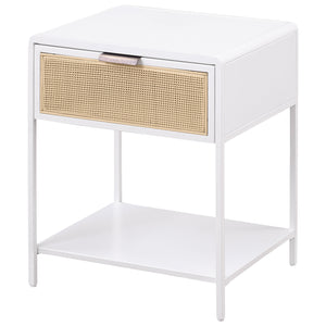 English Elm Duncan White 1-Drawer Nightstand with Radio Weave Cane Front, Black Steel Frame & Laminate Top B062P299872
