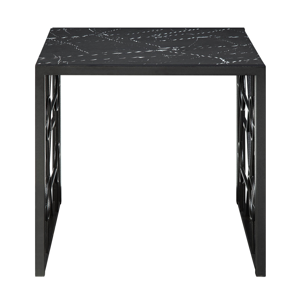 English Elm Modern Melody 3-Piece Occasional Table Set – Marble-Print Tempered Fluted Glass Top, Black Geometric Base, Cocktail + 2 End Tables B011P297644