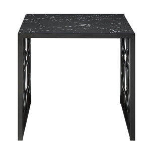 English Elm Modern Melody 3-Piece Occasional Table Set – Marble-Print Tempered Fluted Glass Top, Black Geometric Base, Cocktail + 2 End Tables B011P297644
