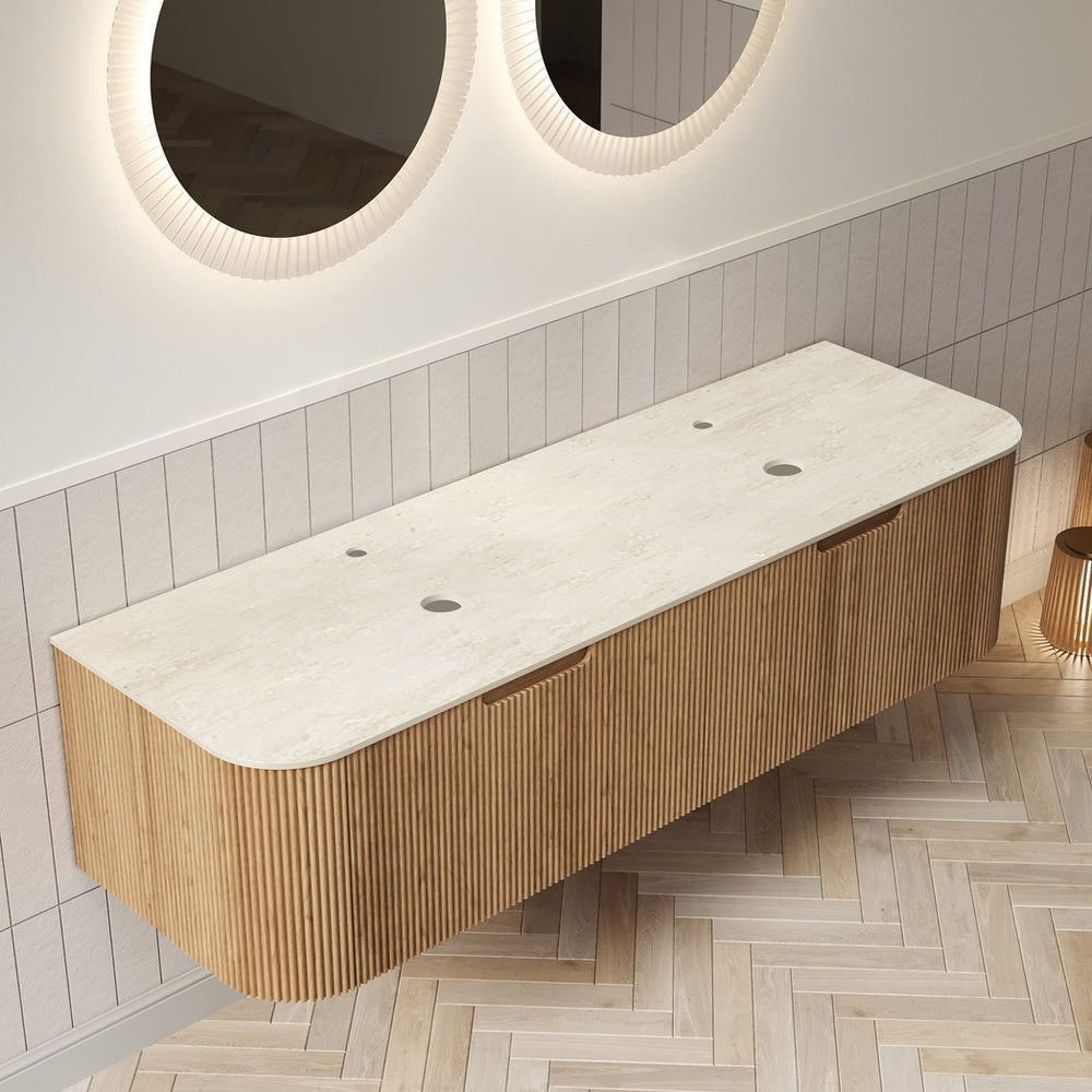English Elm Dina Floating Plywood Bathroom Vanity with Sintered Stone Top and French Textured Drawers W2615P338029