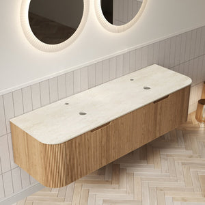 English Elm Dina Floating Plywood Bathroom Vanity with Sintered Stone Top and French Textured Drawers W2615P338029