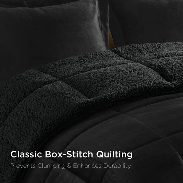 English Elm 4-piece King Sherpa Reverse Comforter Set with Hypoallergenic Fill for Bold Bedrooms B035P408272