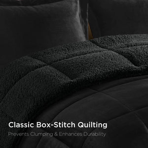 English Elm 4-piece Plush Sherpa Down Alternative Comforter Set Box Quilted Allergy Free Bedding B035P408271