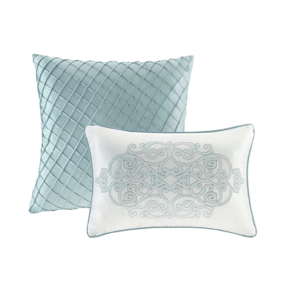 English Elm 12 Piece Comforter Set - Elegant Grey-Blue Jacquard With Cotton Sheets & Decorative Pillows King Size B03596807